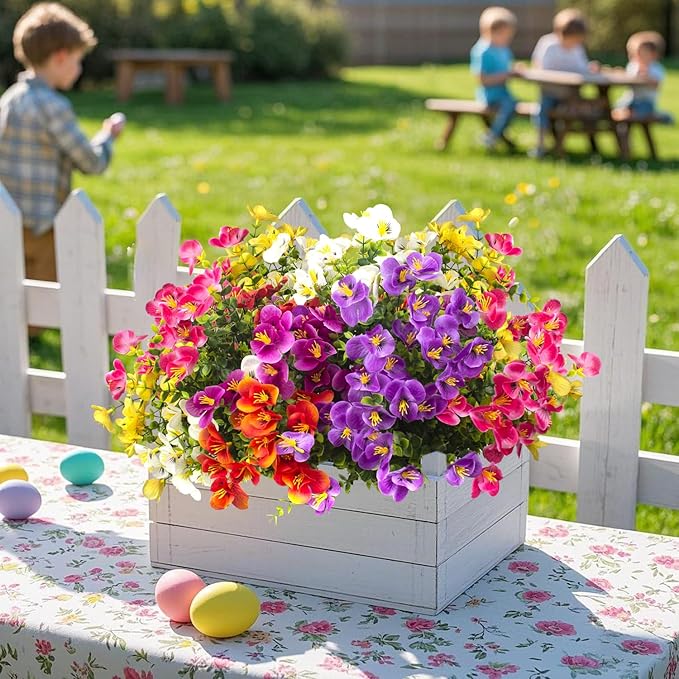 Grunyia Outdoor Artificial Flowers UV Resistant - Realistic Faux Floral Arrangements for Garden, Patio, Porch Décor - All-Weather Fade Proof & Low Maintenance (12 Pack, Mixed Styles)