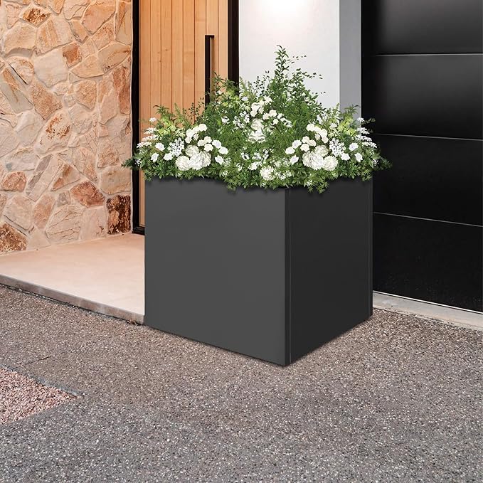REBaiYU Steel Metal Square Planter Box for Indoor Outdoor, 20/24Inch Modern Flower Pots Tall Cube Planters with Large Opening Design for Plants, Flowers, Garden (Black, 20Inch)