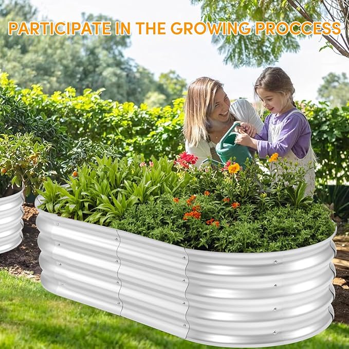 Galvanized Raised Garden Bed Kit - Durable & Aesthetic Raised Garden Bed for Outdoor Gardening, Perfect for Vegetables, Fruits, Flowers, Easy Assembly, 4x2x1 FT (1-Pack)