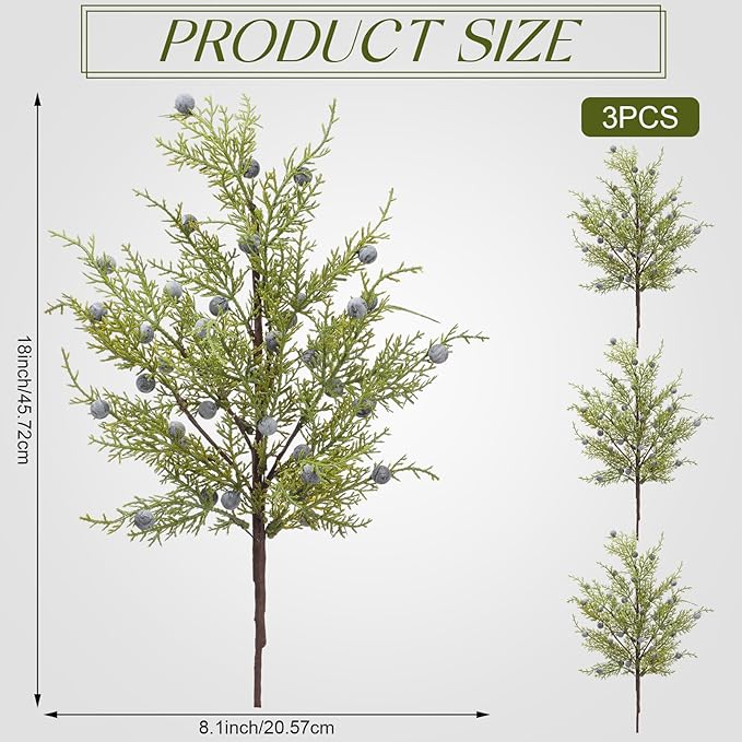 Giegxin 3 Pcs 18 Inch Artificial Juniper Cedar Sprays and Berries Branch Faux Cedar Stems Weather Resistant Christmas Greenery for Holiday Winter Ornament Crafts Wreath Garland