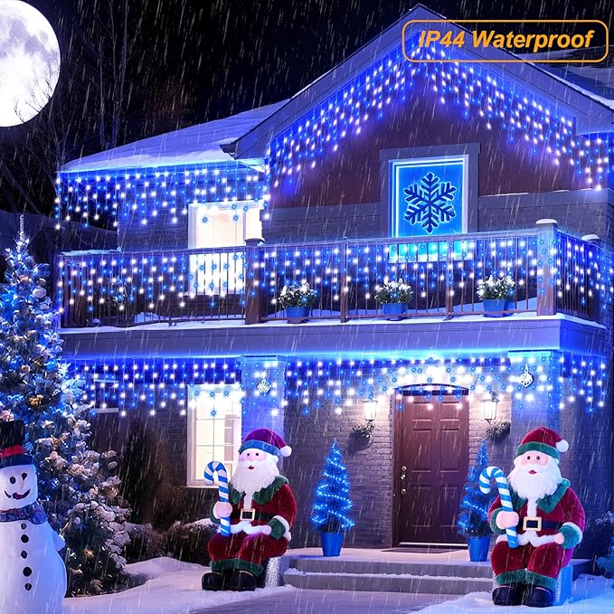 Color Changing Icicle Lights with Remote, 34 Colors Christmas Outdoor Decoration, 165 LED 26.2 FT RGB Waterproof Hanging String Lights for Roof Window Home Party Easter Valentine's Day Decorations