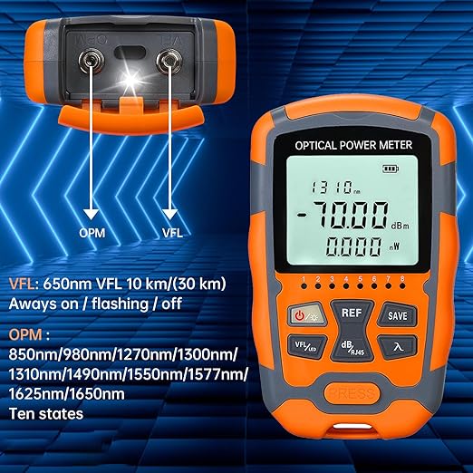 Duogalia 10-Pack Fiber Optic Tester Portable Fiber Light Power Meter -70~10dBm, SC/FC/ST Universal Interface Built-in 10Km Fault Detector with FC to LC Adapter