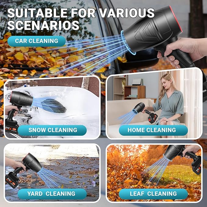 Leaf Blower Cordless, Powerful Handheld Electric Blower with 2×21V Batteries, Lightweight Leaf Blower for Lawn Care, Patio, Leaves, Snow & Dust Removal (Leaf Blower Cordless)