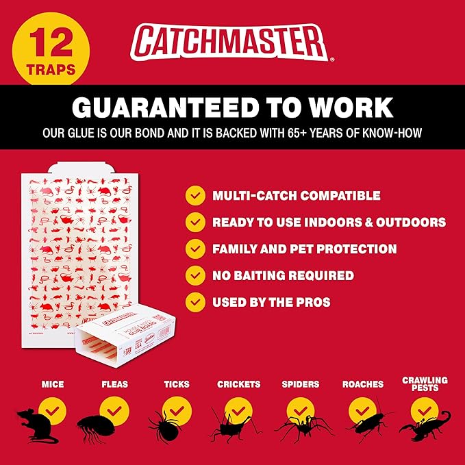 Catchmaster Multi-Catch Mouse Trap 12-Pack Refill, Humane Mouse Traps Indoor for Home, Includes Replaceable Glue Boards, Live Catch Pest Control for Garage & Shed