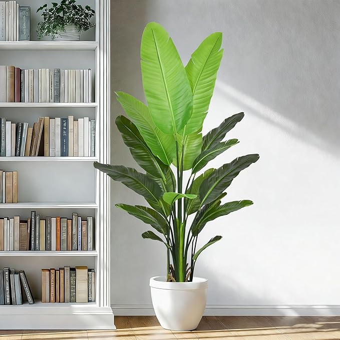 Bird of Paradise Plant Artificial 6ft - Tall Faux Plants Indoor with Realistic Trunks and 20 Vivid Leaves, 72 Inch Fake Tropical Floor Plants in Pot for Home Living Room Bedroom Office Indoor Decor
