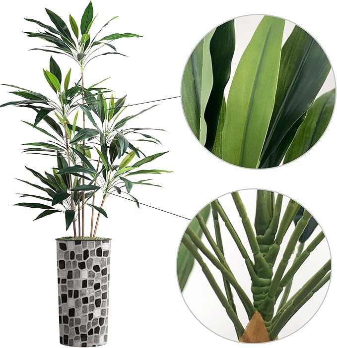 SIGNWIN Artificial Tree in Modern Geometric Pattern Planter, Fake Dracaena Tree Silk Trees for Indoor and Outdoor Home Decoration - 66" Overall Tall (Plant Pot Plus Tree)