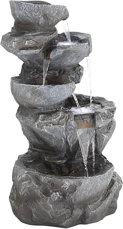 Five Bowl 40 1/2" High Large Zen Modern Indoor Outdoor Decor Gray Resin Floor Fountain with Light LED Standing Waterfall Rock Water Feature for Outside Garden Patio Yard Backyard - John Timberland