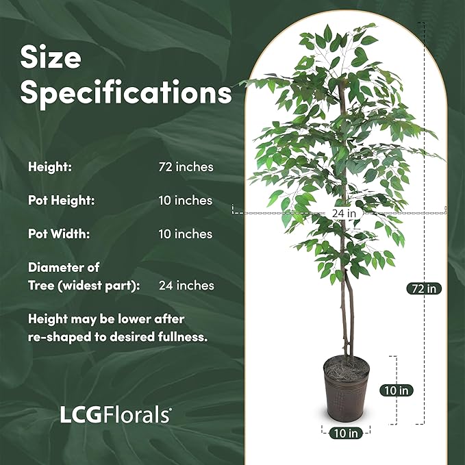 LCG Florals 6ft Artificial Ficus Tree in Copper Metal Pot with Real-Wood Trunk - Indoor and Outdoor Faux Plants for Patio, Living Rooms, Offices & Outdoor Spaces