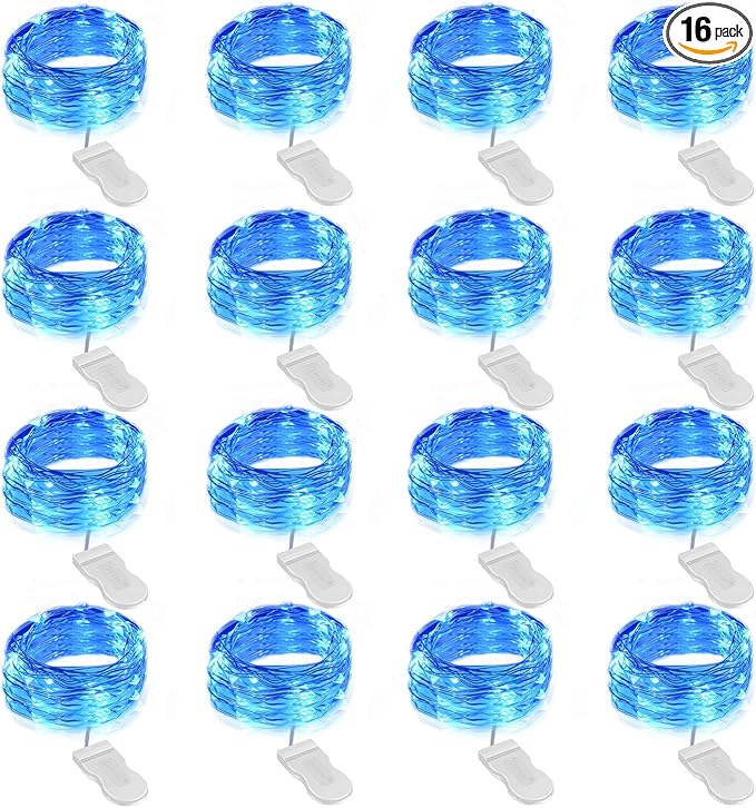 Onforu 16 Pack Fairy Lights Battery Operated String Lights, 6.5ft 20 Mini LED Lights, IP67 Waterproof Blue Fairy Lights, Twinkle Lights for Mason Jar Wedding Centerpiece Decor Christmas Bedroom