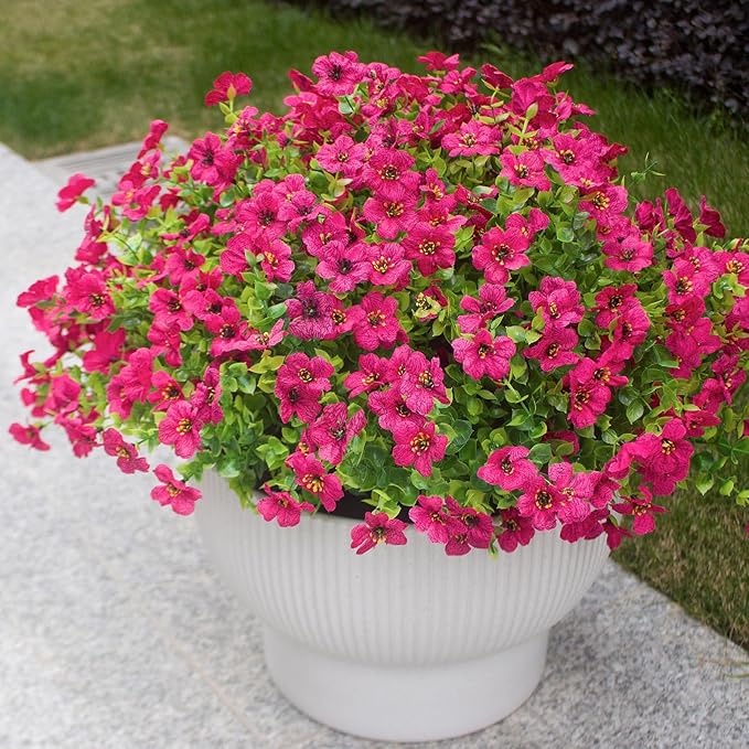 HIFORESTAR Rose Red Artificial Outdoor Flowers 12 Bundles Silk Fake Daisy Romantic Fake Plants Stems for Garden, Pergola, or Outdoor Party Decor Outside (Rose red Daisy)