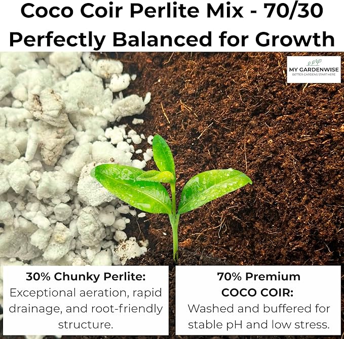 GARDENWISE Coco Perlite - Coco Coir Perlite Mix - 70/30 Growing Media - Hydroponic, Indoor & Outdoor, Grow Bags & House Plants (15 quarts - 0.5 cu ft)