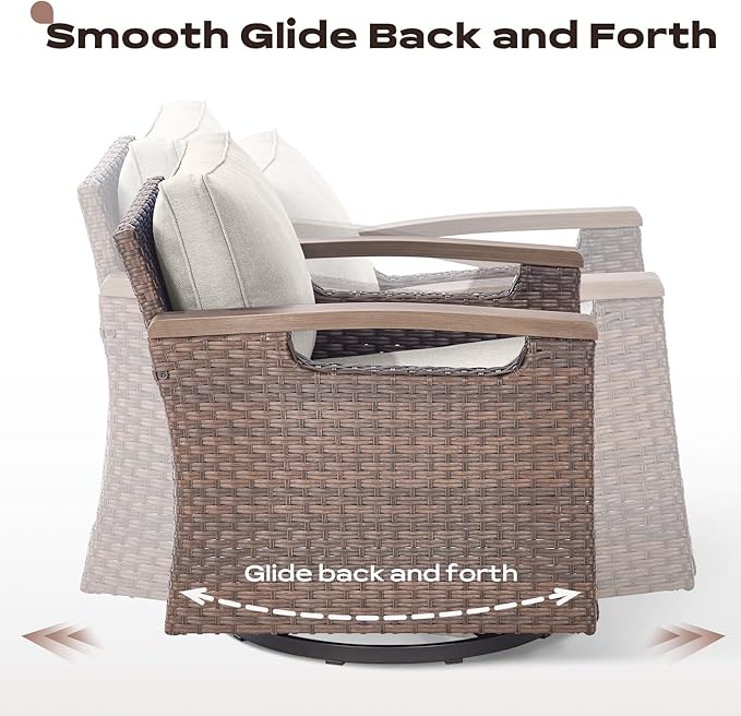 Rilyson Wicker Outdoor Patio Furniture Set - 8 Piece Patio Conversation Sets with Swivel Rocker Chairs, Ottomans, Sofa and Coffee Table, Thick Cushions, Waterproof Wicker, for Porch Deck Brown/Beige