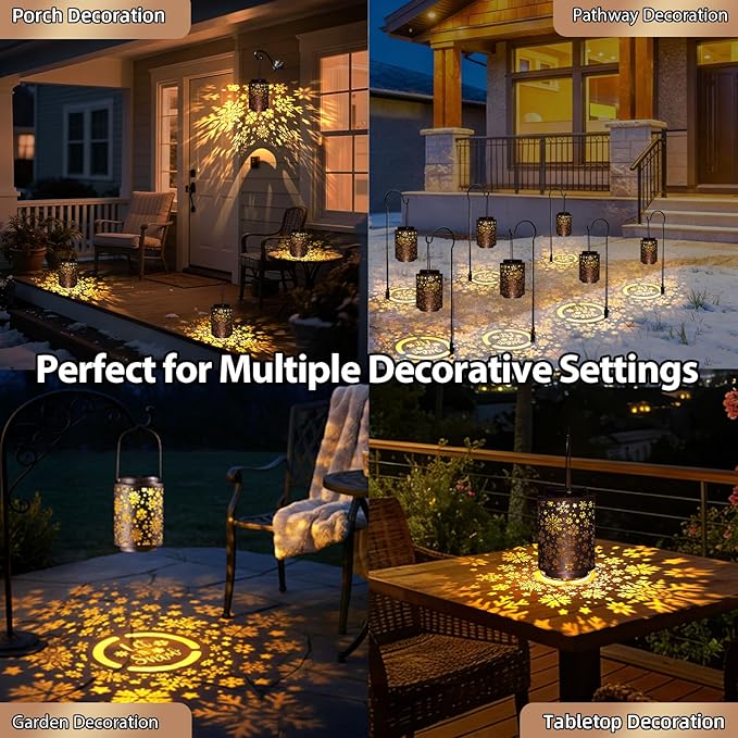 Snowflake Solar Lanterns Outdoor Waterproof, Hanging Metal Copper Lights for Garden, Patio, Porch, Yard, Romantic Valentine’s Gift for Her, Thoughtful Winter Gifts for Mom & Women