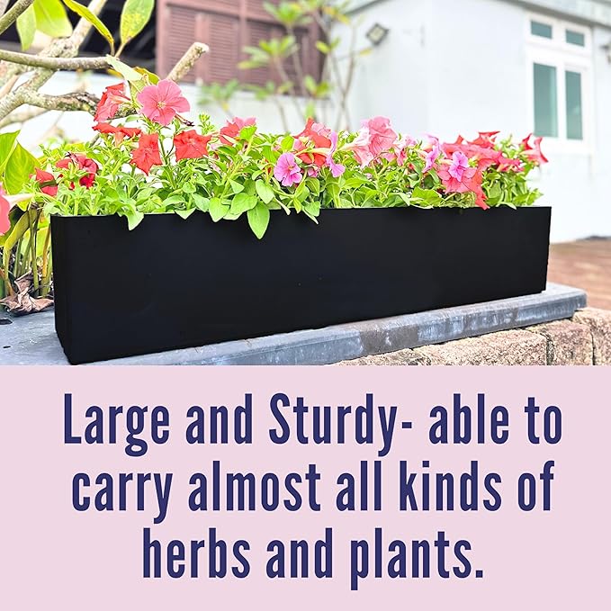 LaLaGreen Hanging Planter Boxes Outdoor (40 Inch, 2 Pack) Black Window Flower Box with Bracket, Large Rectangular Self Watering System Vertical Plant Container Wall Mounted Indoor Succulent Herb Decor