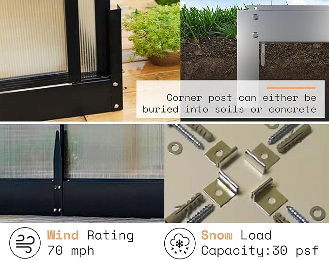 AMERLIFE 12×13.5×9 FT Walk-in Backyard Garden Greenhouse, Polycarbonate Panels, Aluminum Frame, Quick Connect Assembly, 6.7 FT Bronze Double Doors & 4 Vents, Black
