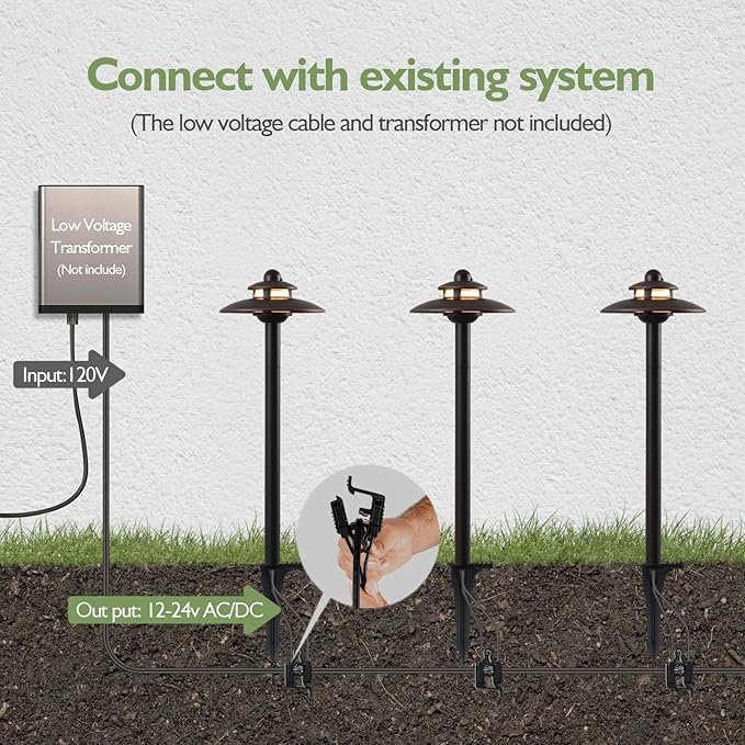 LITFIT Low Voltage Landscape Pathway Lights, 12V 3.8W 83lm 3CCT 2700K/3000K/4000K, ORB Die-Cast Aluminum Waterproof Hardwired Walkway Lights with Connectors for Garden Yard Drive Way, 4 Pack