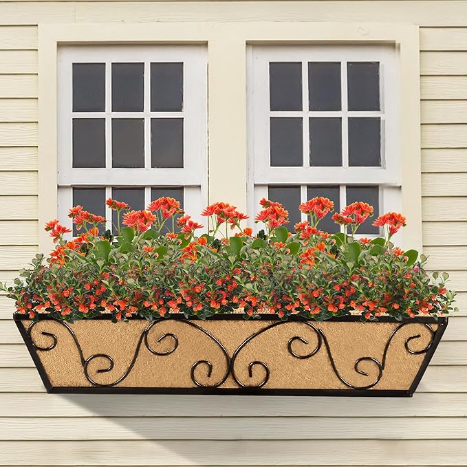 Y&M 24 Inch Window Deck with Coco Liner, Fence Metal Hanging Flower Planter Window Basket Deck Railing Planter Boxes for Outdoor Garden Lawn-Butterfly,2pcs