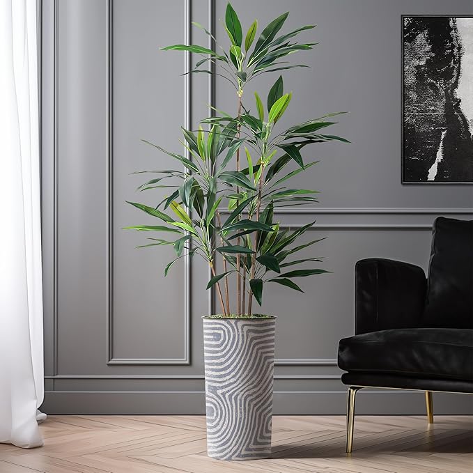 SIGNWIN Artificial Tree in Contemporary Geometric Pattern Planter, Fake Dracaena Tree Silk Tree for Indoor and Outdoor Home Decoration - 66" Overall Tall (Plant Pot Plus Tree)