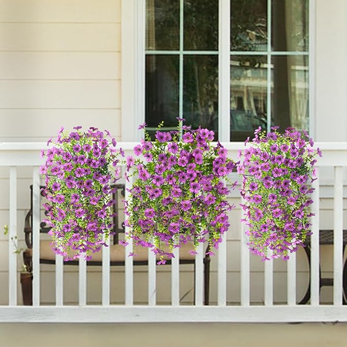 ZFProcess Artificial Hanging Flowers for Outdoors Spring Decoration, 2PCS Silk Fake Daisy Realistic Outdoor Flowers UV Resistant Porch Patio Window Yard Decor(Purple)