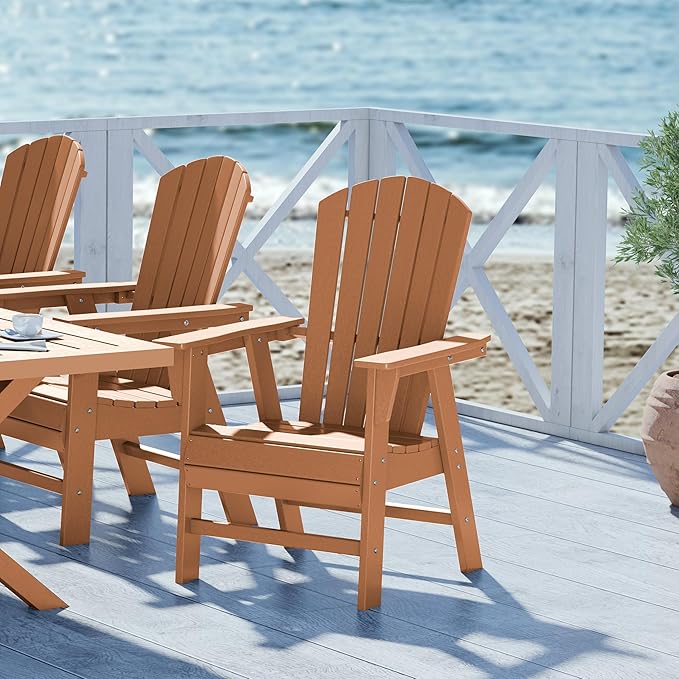 WestinTrends Dylan Dylan Outdoor Patio Shell-Back Adirondack Dining Chair Weather Resistant Teak