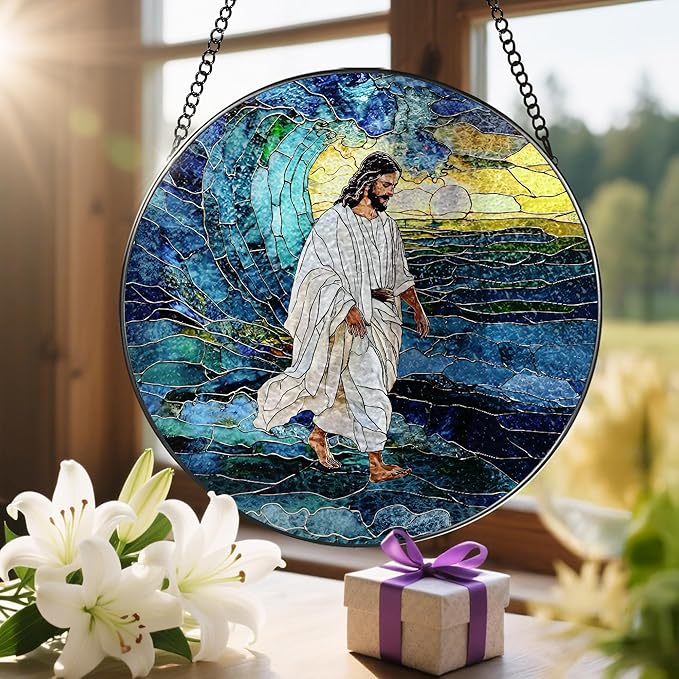 8-Inch Jesus Christian Suncatcher Ornament, Stained Glass Window Hanging, Religious Ornament, God Jesus Home Decor, Faith Window Decor — Gift for Christmas & Holidays, Christian Gifts, Religious Gifts