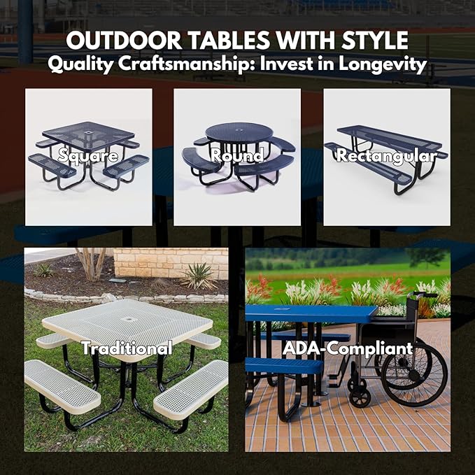 COATEDOUTDOORFURNITURE Heavy-Duty Portable Outdoor Picnic Table with Umbrella Hole, Punched Steel Patio Dining Furniture Made in America (46" Round Top, Textured Copper)