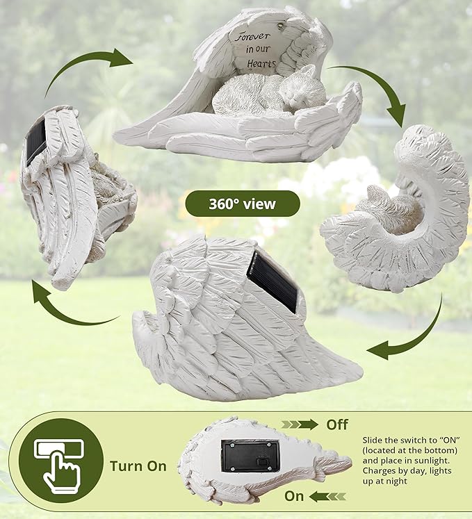 ZhiYo-GD Pet Cat Solar Garden Memorial Statue – Outdoor Resin Angel Kitty with Solar Light, Guardian Angel Kitten Memorial Gift for Patio, Lawn, Yard, or Garden Christmas Decor