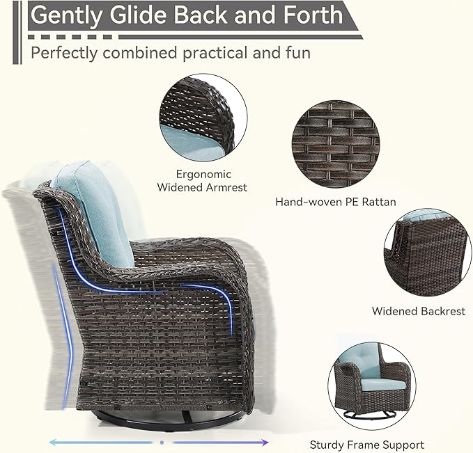 6 Piece Outdoor Wicker Patio Furniture Set, Outdoor Swivel Rocker Patio Chairs Set with Thickened Olefin Cushions, High Back and Deep Seating, Hand-Woven PE Rattan for Porch, Deck