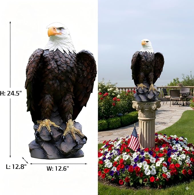 24.5 Inch 9.6 lb American Eagle Statue,Large Resin Bald Eagle for Outdoor Garden, Yard Art, Lawn, Patio or Indoor Home & Office Decor, for Men, Veterans, Husband, Boyfriend