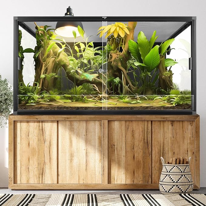 Wacool Terra 120 Gallon Reptile Tank, Large Terrarium for Bearded Dragons, Snakes, Leopard Geckos, Sliding Door & Top Ventilation, 48" x 24" x 24" Easy-to-Maintain Reptile Enclosure