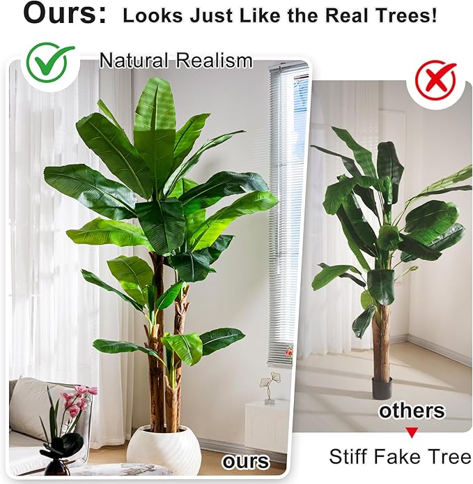 Artificial Banana Tree 8.2ft, Faux Tropical Palm Tree Plant with Realistic Leaves, Low Maintenance Indoor Outdoor Decor for Home Office Porch, in Nursery Pot