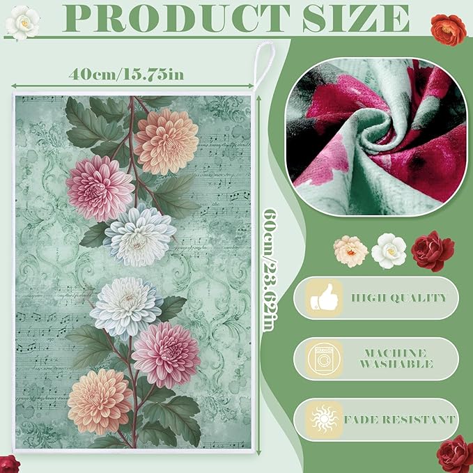 Bencailor 16 Pcs Spring Floral Kitchen Towels Bulk Flower Dish Hand Towels Ultrafine Fiber Absorbent Wildflower Tea Cloths for Kitchen Bathroom Decor, 16 x 24 Inch