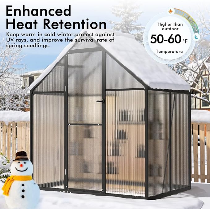 6×4FT Greenhouse for Outdoors, Large Walk in Green Houses for Outside, Enhanced Aluminum Greenhouse Kit Withstands Wind and Snow to Protect Vegetable or Plants
