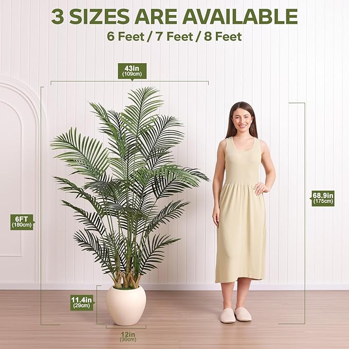 Verinatural Artificial Palm Plant - 6FT Tall Faux Tree with Realistic Look & UV Protection - Large Indoor Outdoor Fake Floor Plant for Home Office Decor