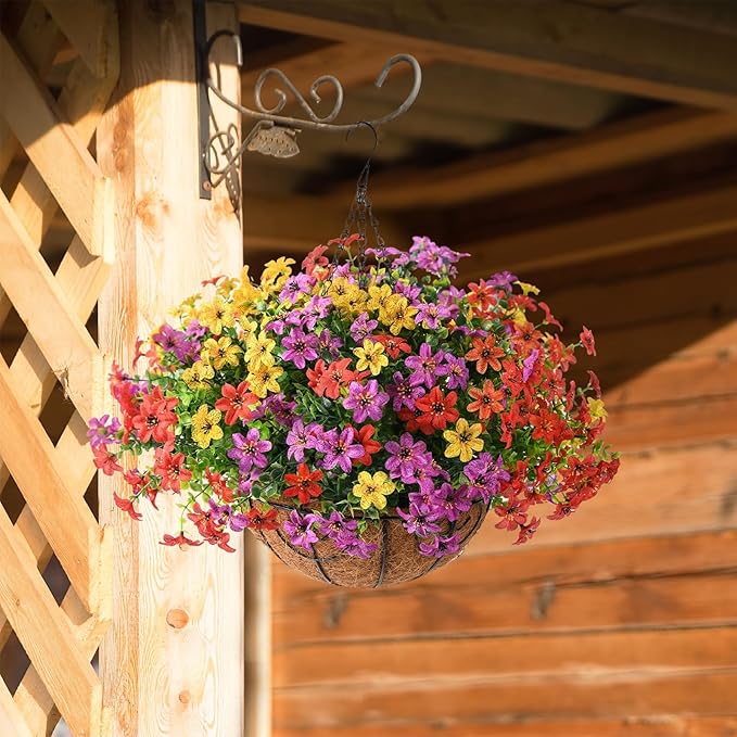 Homsunny 24 Bundles Artificial Flowers for Outdoors Fake Plants Spring Home Decoration, Realistic Faux Flower Silk Daisy with Eucalyptus Stem UV Resistant Patio Planter Porch Yard Window (4 Colors)