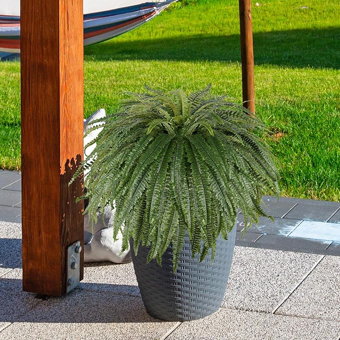 Arlpch Single Silky 50" Artificial Fern Plant, Large Fake Fern with 128Fronds, Realistic Faux Boston Fern Bush for Outdoors & Indoor, Silk Greenery for Planter, Garden, Office, Home Décor