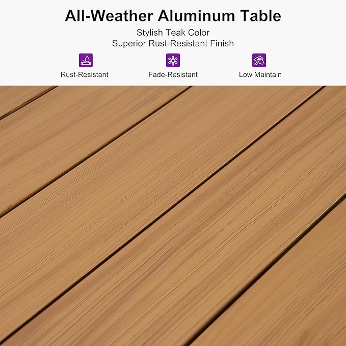 PURPLE LEAF 7 Pieces Patio Dining Set with Storage Box Wicker Teak-Finish Outdoor Furniture Rectangular Table and Chairs Set for Garden Deck Backyard Kitchen, Cushions and Pillows Included