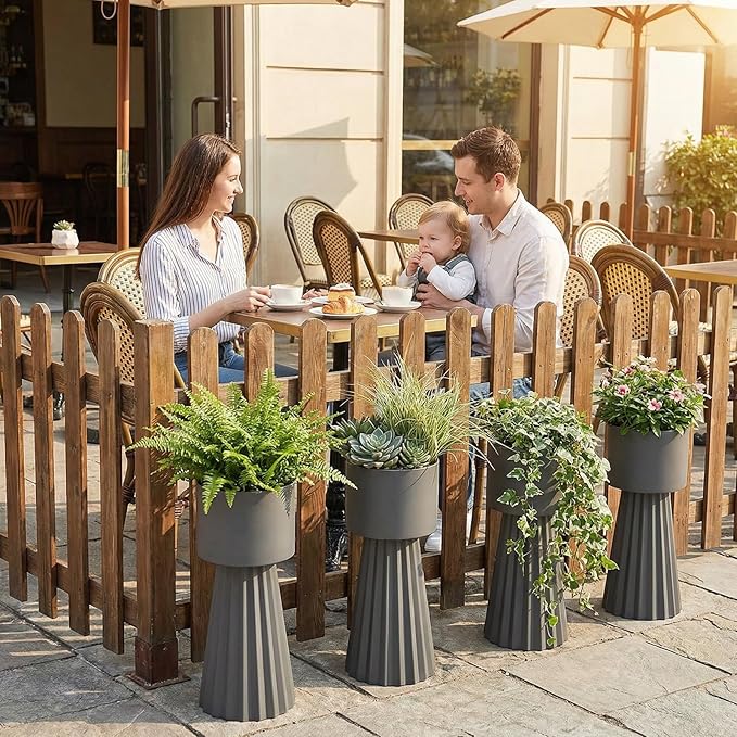 Wennzy Tall Round Flower Pots, Set of 3 Metal Planters for Indoor Outdoor Plants, Large Planter Pot, Planters for Garden Front Porch Patio, 22.83", 26.77", 29.72" H, Dark Gray