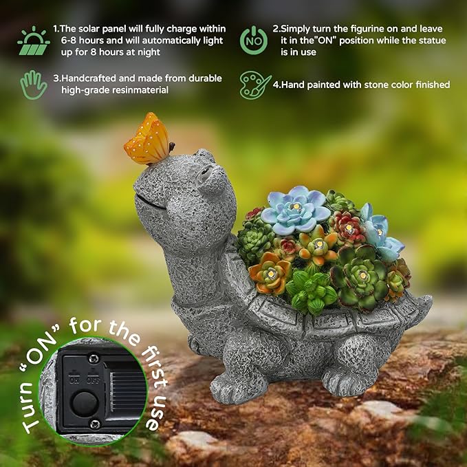 WENYLE Solar Outdoor Statues,Turtle Garden Sculptures with Succulent,Lawn Decor Tortoise Garden Figurine for Patio,Yard Unique Christmas Birthdays Gift for Mom Grandma