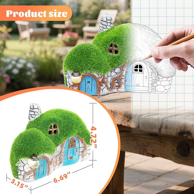 Darkdec Outdoor Figurine Lights Garden House Statue - Outdoor Statues with Solar Lights Garden Cottage Lighting Figurines for Home or Yard Decor