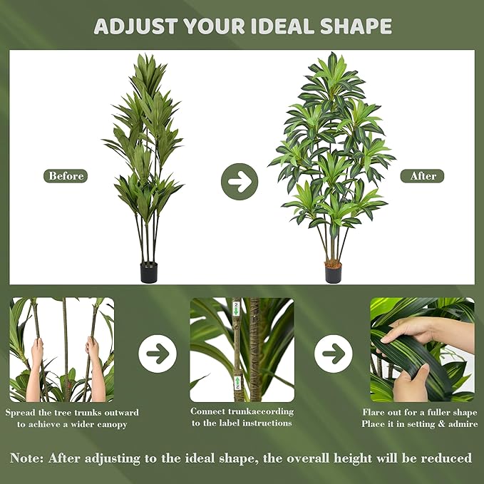 Roselywed Artificial Dracaena Tree 7FT with 171 Leaves & 9 Heads Tall Large Fake Faux Tropical Silk Yucca Plant 84 Inch Glossy Thick Leaves Black Pot for Indoor Home Office Porch Mall School Decor