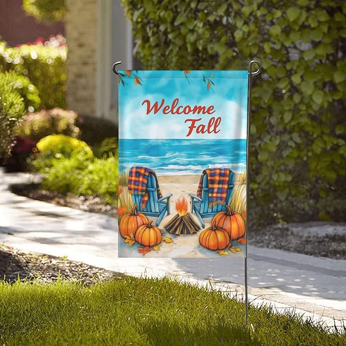 Welcome Fall Garden Flag Vertical Double Sided Outdoor Yard Flags 12.5x18 Inch Burlap Banners for House Lawn