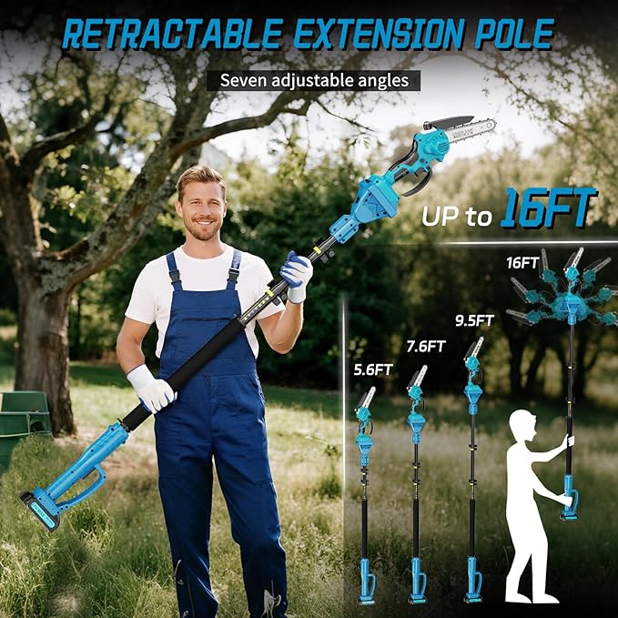 2-in-1 Cordless Pole Saw＆6 Inch Mini Chainsaw,with Extension Pole,Adjustable 180° Cutting Angle with 2 Battery, Auto-oil,Pole Saws for Tree Trimming,Ideal Gifts for Men Dad