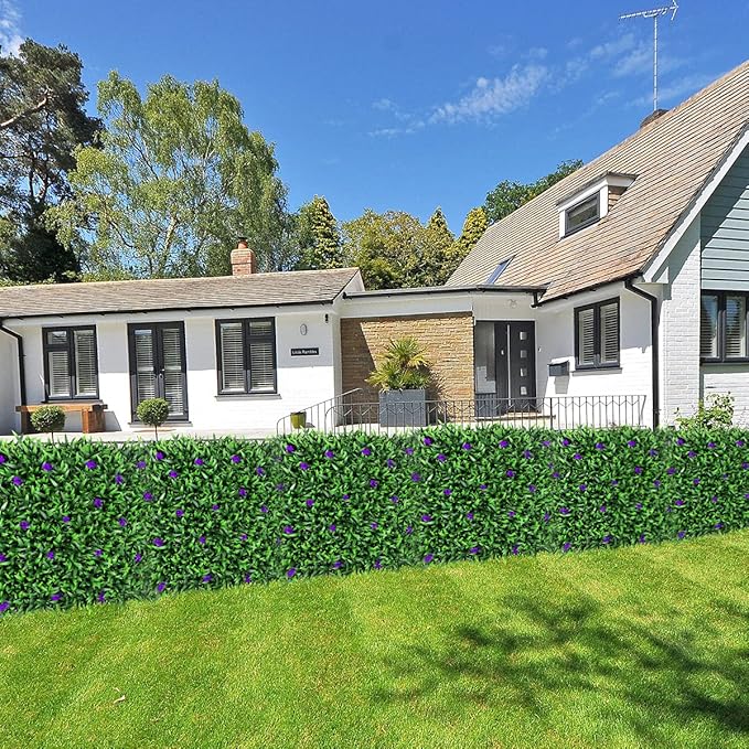 Easnwllim Artificial Grass Wall 12PCS 20" X 20" Lavender Flowers Topiary Hedge Plant Grass Backdrop Wall Greenery Panels for Indoor Outdoor Privacy Fence Home Decor(Seedling Grass)