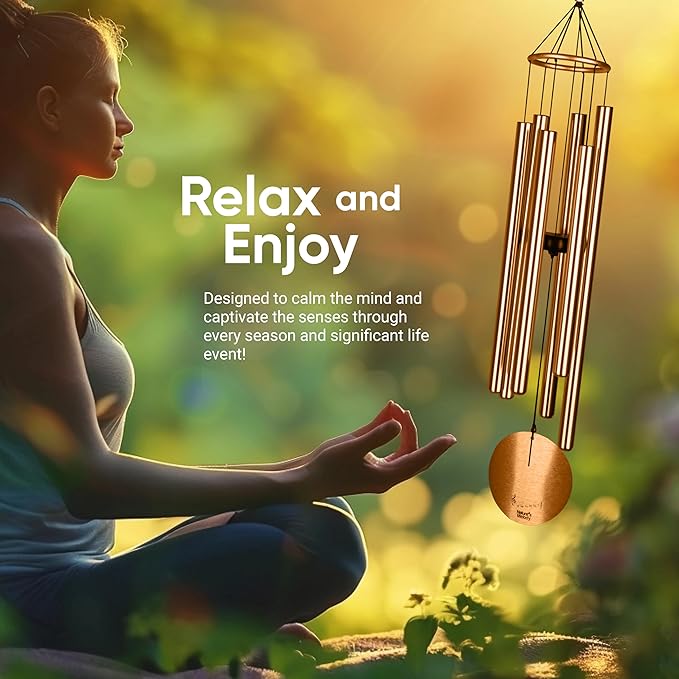 Nature’s Melody Aureole Tunes Wind Chimes – Outdoor Windchime with 6 Tubes, 100% Rustproof Aluminum, Powder Finish & S Hook Hanger for Sympathy, Memorial Gift or Zen Garden (Bronze, 28")