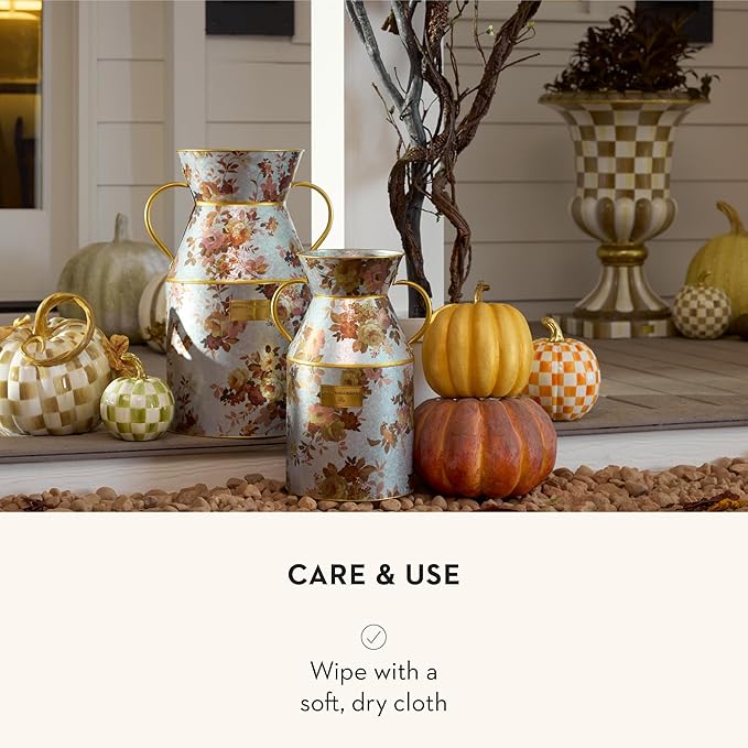 MACKENZIE-CHILDS Tabletop Urn, Decorative Centerpiece for Table, Brown-and-White Mocha Check Pedestal