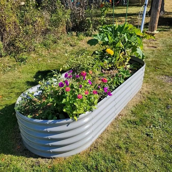 4 Pack 8x3x1.5FT Galvanized Raised Garden Bed Large Metal Planter Box Kit Elevated Raised Garden Planters for Outdoor Plants, Gray