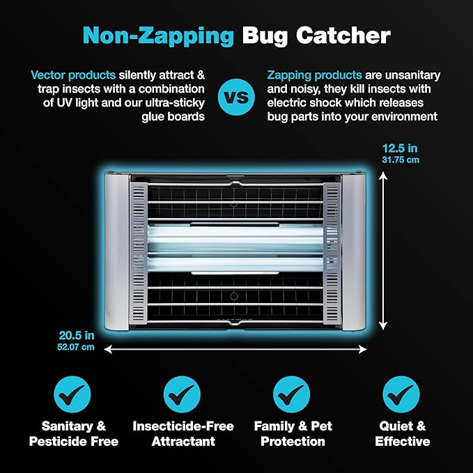 Catchmaster Vector Plasma Grilled UV Light Fly Trap Silver, Indoor Gnat Traps for House, Shatterproof Bulbs, UV Lamp Insect Killer, Bug Catcher for Commercial Kitchen, Warehouse & Restaurant