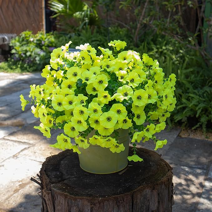 VDVST Artificial Flowers for Outdoors,UV Resistant Artificial Outdoor Flowers,Not-Fading Faux Flowers for Outdoor Planters Front Door Porch Yard Patio Garden Home Decor,12 Bundles (Yellow)