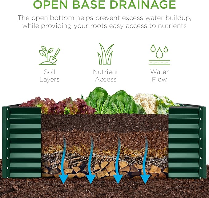 Best Choice Products 4x2x2ft Outdoor Metal Raised Garden Bed, Deep Root Planter Box for Vegetables, Flowers, Herbs w/ 119 Gallon Capacity - Dark Green